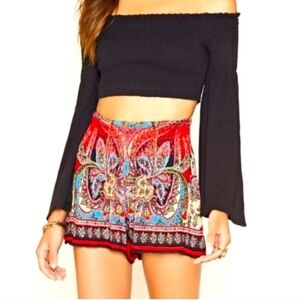 Boho Red Paisely Bandana Pull On Shorts